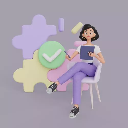 فایل PSD کاراکتر سه بعدی زن طراح گرافیک در حال کار با تبلت 26619