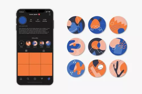 وکتور EPS و AI مجموعه هایلایت اینستاگرام انتزاعی دست‌ساز 26623