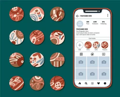 وکتور EPS و AI مجموعه هایلایت اینستاگرام انتزاعی 26624