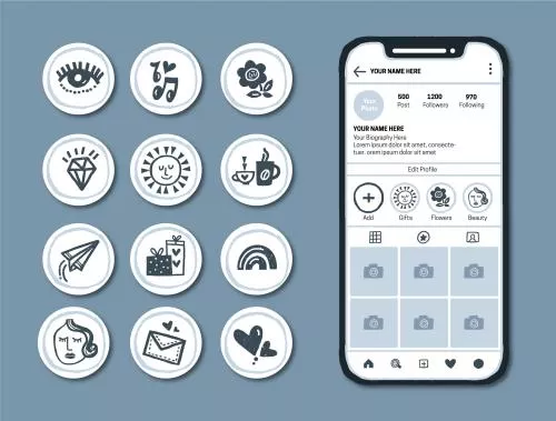 وکتور EPS و AI مجموعه هایلایت اینستاگرام انتزاعی 26626