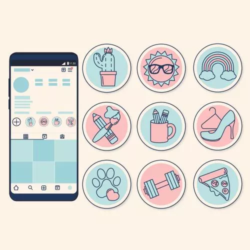 وکتور EPS و AI تصویرسازی دست‌ساز هایلایت اینستاگرام 26629