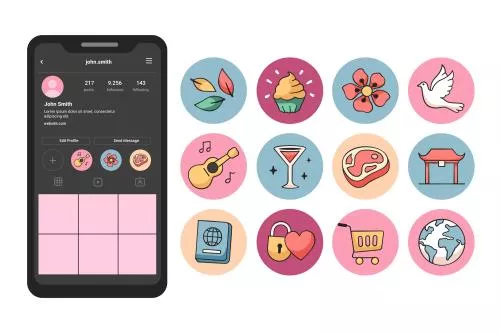 وکتور EPS و AI تصویرسازی دست‌ساز هایلایت اینستاگرام 26630