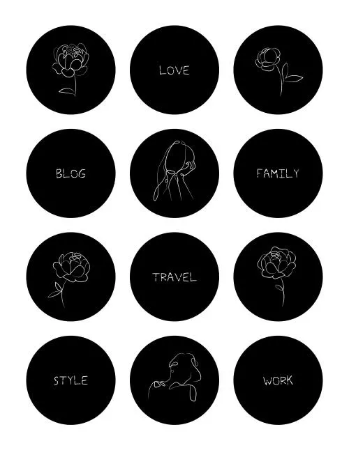 وکتور EPS هایلایت instagram سیاه با طرح دختر و گل‌ 26636