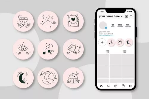 وکتور EPS و AI مجموعه هایلایت های اینستاگرام دست‌ساز 26641