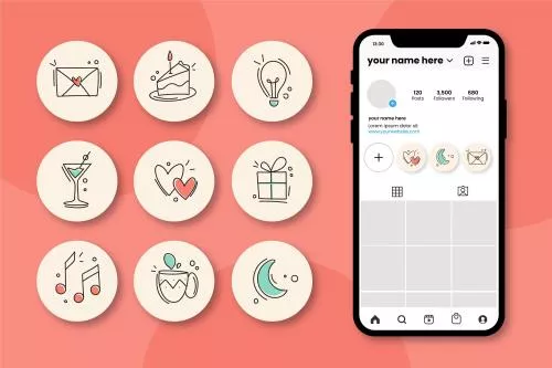 وکتور EPS و AI مجموعه هایلایت های اینستاگرام دست‌ساز 26642