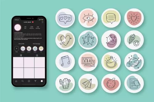 وکتور EPS و AI مجموعه هایلایت اینستاگرام دست‌ساز 26643