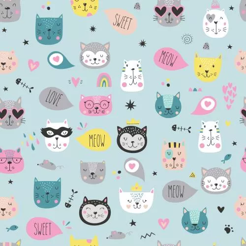 دانلود فایل EPS الگوی صورت های گربه های کارتونی بامزه به سبک اسکاندیناوی 24519