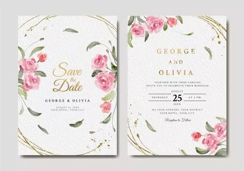 وکتور EPS قالب زیبای دعوتنامه عروسی با گل‌های صورتی 26668