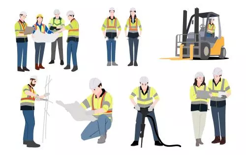 وکتور EPS مجموعه طراحی فلت کارگر مرد و زن ساختمان - روز کارگر 26693