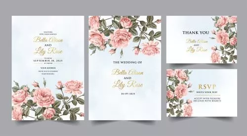 وکتور EPS سوئیت دعوتنامه عروسی با خطاطی گل رز صورتی 26699