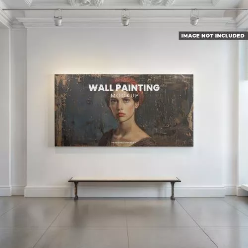 فایل PSD نقاشی زن روی نیمکت در مقابل دیواری که نوشته نقاشی دیواری دارد 26724