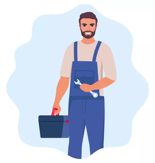 وکتور EPS مکانیک تعمیرکار با جعبه ابزار مرد شخصیت یونیفرم با آچار در دستش - روز کارگر 26734