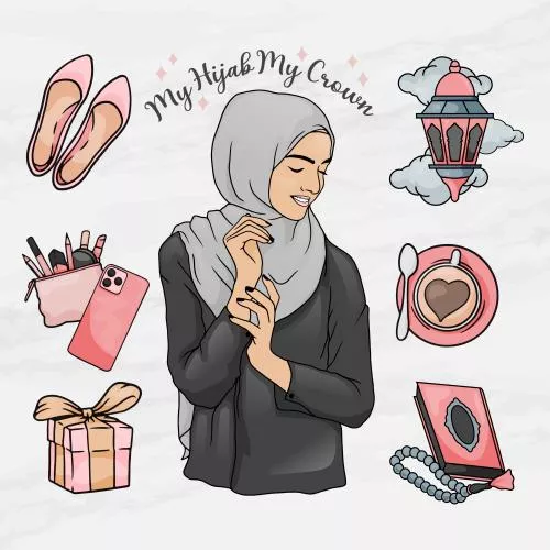 دانلود وکتور EPS مجموعه استیکر دختر با حجاب زیبا به صورت لایه باز 24662