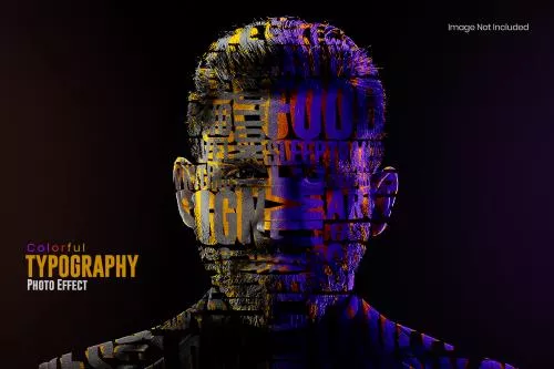 دانلود فایل PSD قالب افکت پرتره تایپوگرافی رنگارنگ به صورت لایه باز و قایل ویرایش 24681