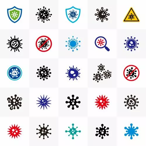 دانلود وکتور EPS آیکون سلول باکتری کرونا ویروس میکروب باکتری جدا شده پس‌زمینه سفید 24682