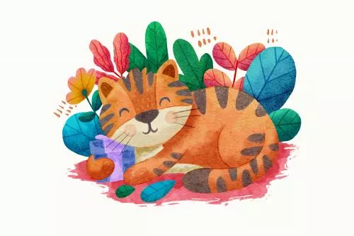 دانلود وکتور EPS طرح گربه هدیه بامزه با آبرنگ به صورت لایه باز 24695