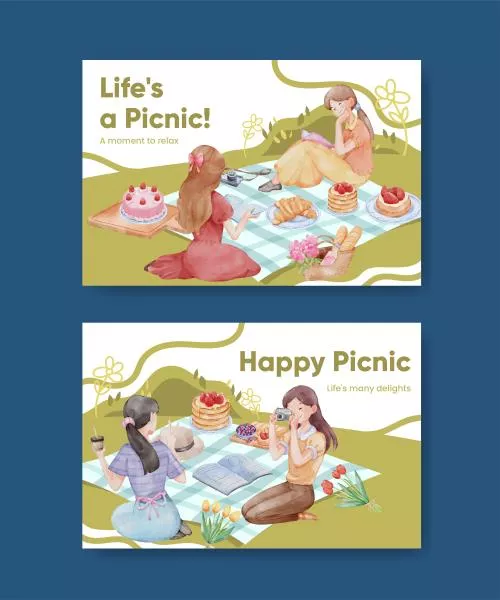 دانلود وکتور EPS قالب فیس بوک با مفهوم روز پیک نیک به سبک آبرنگی 24708