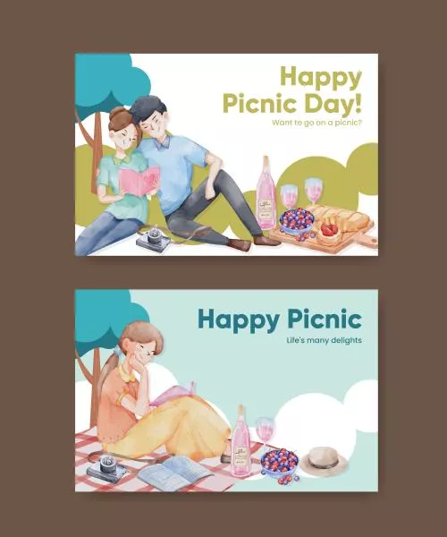 دانلود وکتور EPS قالب فیس بوک با مفهوم روز پیکنیک به سبک آبرنگ 24709