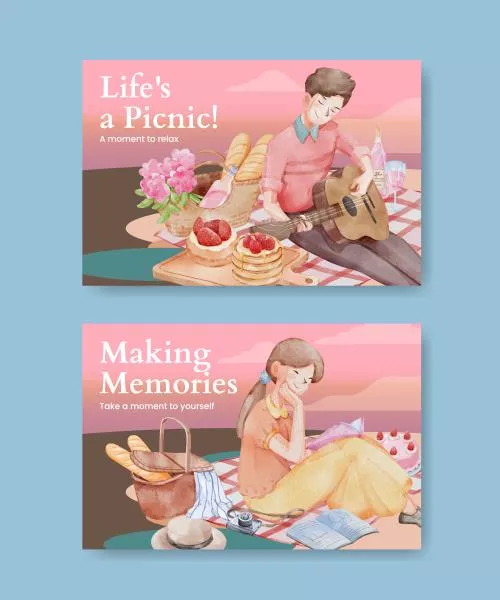 دانلود وکتور EPS قالب اینستاگرام با مفهوم روز پیک نیک به سبک آبرنگ 24710