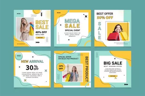 دانلود فایل EPS و AI مجموعه پست های تخفیف اینستاگرام فلت با عکس 24719