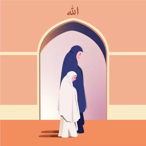 دانلود وکتور EPS تصویرسازی ماه رمضان فلت زنی در حال نماز با دخترش 24723