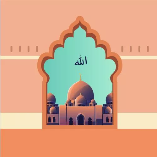 دانلود وکتور EPS تصویرسازی رمضان مسطح مسجد با خوشنویسی الله 24724