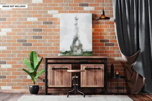 دانلود فایل PSD موکاپ داخلی اتاق زیر شیروانی با دیوار آجری 24736