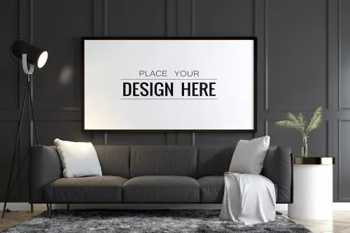 دانلود فایل PSD موکاپ قاب پوستر در اتاق نشیمن 24738