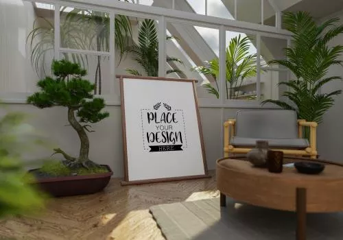 دانلود فایل PSD موکاپ پوستر قاب عکس در اتاق نشیمن 24742