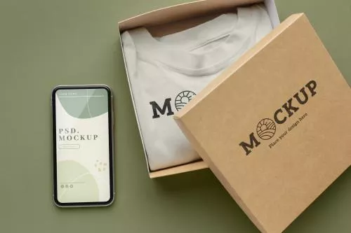 دانلود فایل PSD موکاپ آرم و لوگو روی بسته‌بندی تیشرت  24755