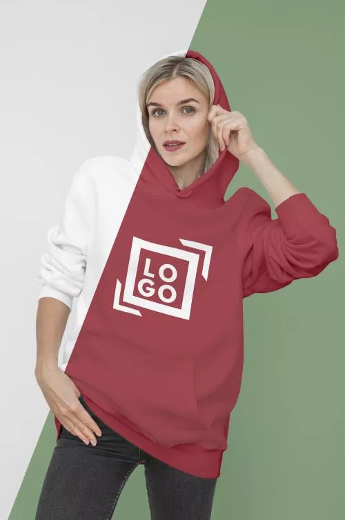 دانلود فایل PSD موکاپ نمای جلوی هودی زنانه شیک  24766