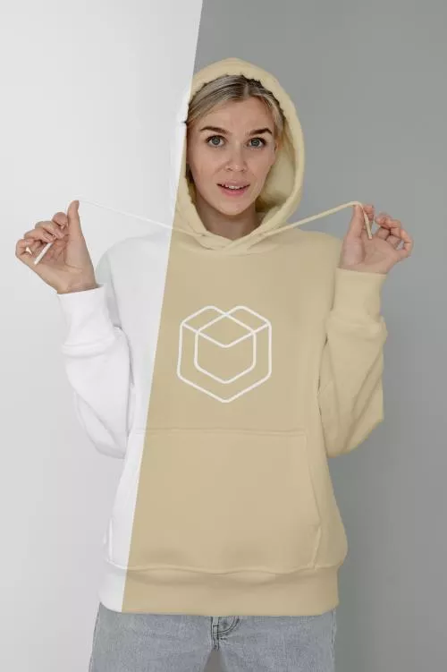 دانلود فایل PSD موکاپ نمای جلوی هودی شیک زنانه 24768