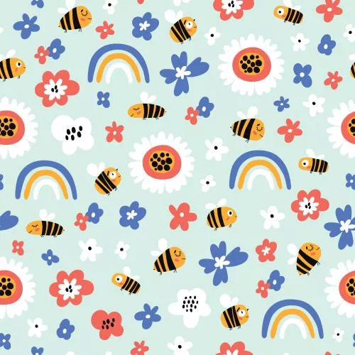 دانلود فایل EPS پترن بدون درز  و یکدست کودکانه با زنبور و رنگین کمان به سبک کارتونی مناسب برای کاغذ دیواری و پارچه به صورت لایه باز 24533
