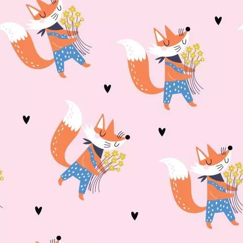 دانلود فایل EPS پترن بدون درز کودکانه با روباه کارتونی با گل ها بافت خلاقانه کودکان پارچه کادوپیچ به صورت لایه باز 24542