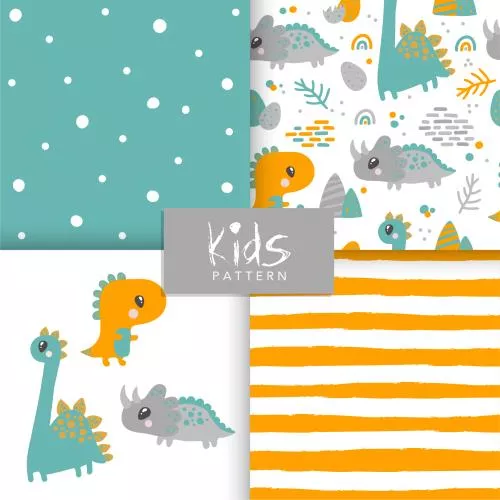 دانلود فایل وکتور EPS ست طرح حیوانات دایناسور بدون درز کارتونی کودکانه 24562