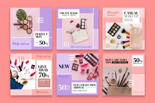 دانلود فایل EPS و AI مجموعه پست اینستاگرام مخصوص صفحه های زیبایی و آرایشی فایل وکتور لایه باز 24795