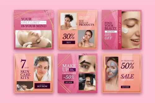 دانلود فایل EPS و AI مجموعه پست اینستاگرام مناسب برای صفحه های زیبایی و آرایشی وکتور لایه باز 24796