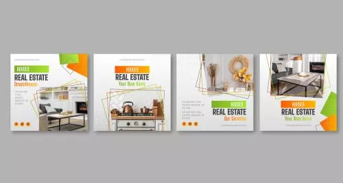 دانلود فایل EPS و AI پست های اینستاگرام املاک با تم رنگی سبز و نارنجی و قرمز  24802