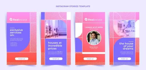 دانلود فایل EPS و AI استوری های اینستاگرام املاک با تم رنگی سرخ آبی و آبی و قرمز  24804
