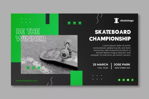 دانلود فایل EPS و AI بنر وبسایت اسکیت بورد با تم رنگی مشکی و سبز فایل وکتور لایه باز 24806