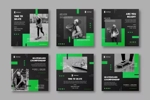 دانلود فایل EPS و AI پست های اینستاگرام مناسب برای صقحه های ورزشی با تم رنگی مشکی و سبز 24807