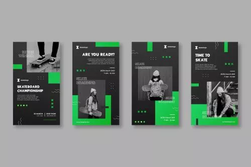 دانلود فایل EPS و AI استوری های اینستاگرام مناسب برای صفحه های ورزشی با تم رنگی مشکی و سبز فایل وکتور لایه باز 24808