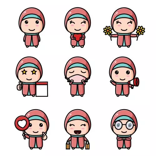 دانلود وکتور EPS فعالیت روزانه دختری با حجاب اسلامی به صورت لایه باز 24839