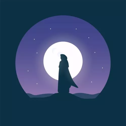 دانلود وکتور EPS تصویر زن مسلمان با زمینه ماه و ستاره در شب فایل وکتور لایه باز 24841