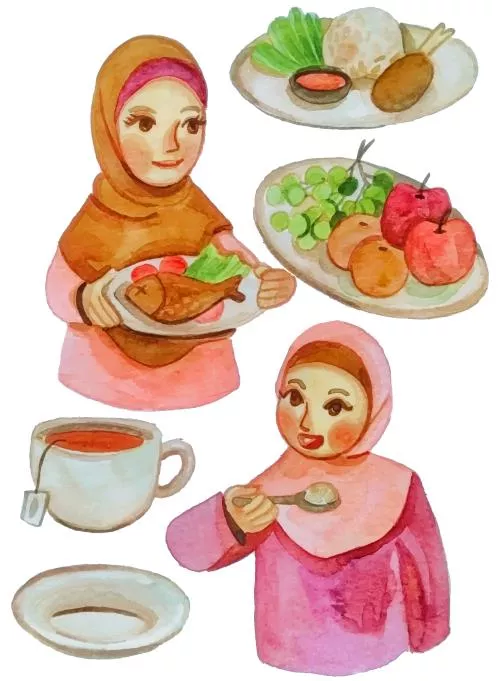 دانلود وکتور EPS المان عید فطر آبرنگی پسر و دختر مسلمان 24846