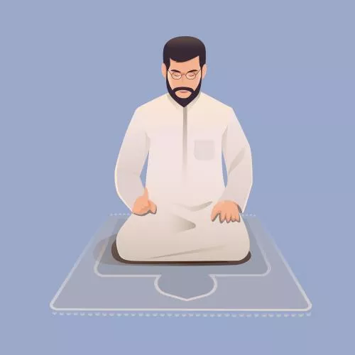 دانلود وکتور EPS مرد مسلمان عینکی در حال نماز خواندن روی سجادہ 24852