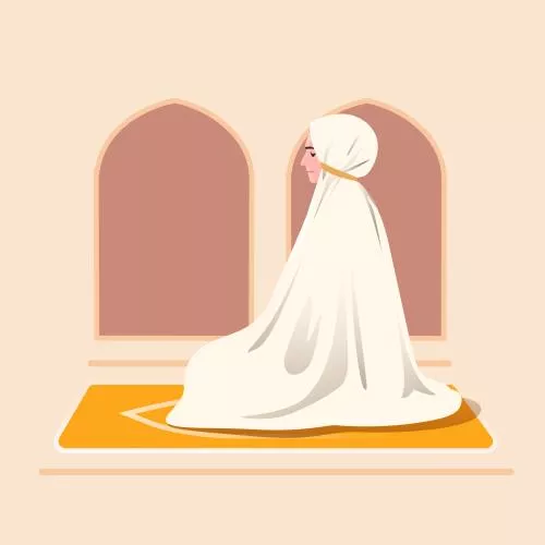 دانلود وکتور EPS خانم مسلمان در حال نماز خواندن روی سجاده 24858