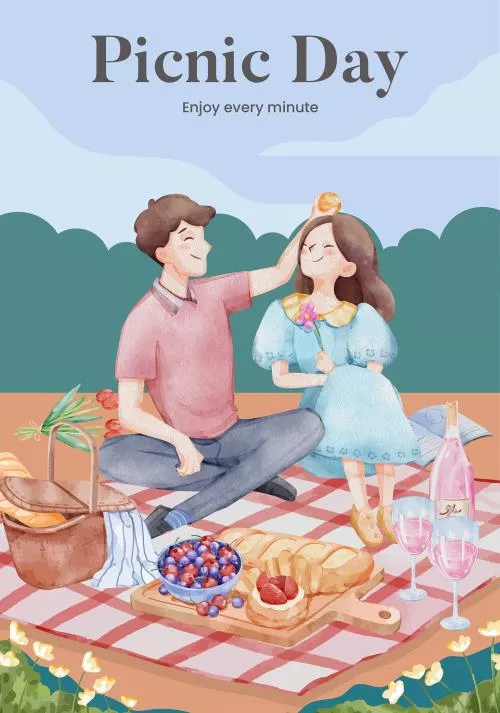 دانلود وکتور EPS قالب پوستر با مفهوم روز پیکنیک به سبک آبرنگ وکتور لایه باز 24878