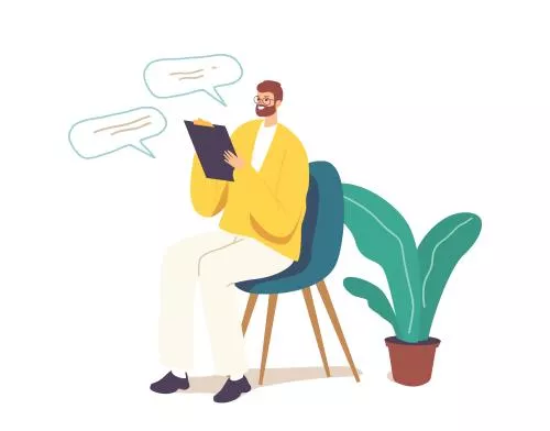 دانلود وکتور EPS شخصیت روانشناس دکتر حرفه‌ای در حال نوشتن و گوش دادن به بیمار 24879