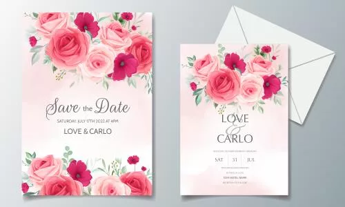 وکتور EPS قالب کارت دعوت عروسی حلقه گل زیبا 26873